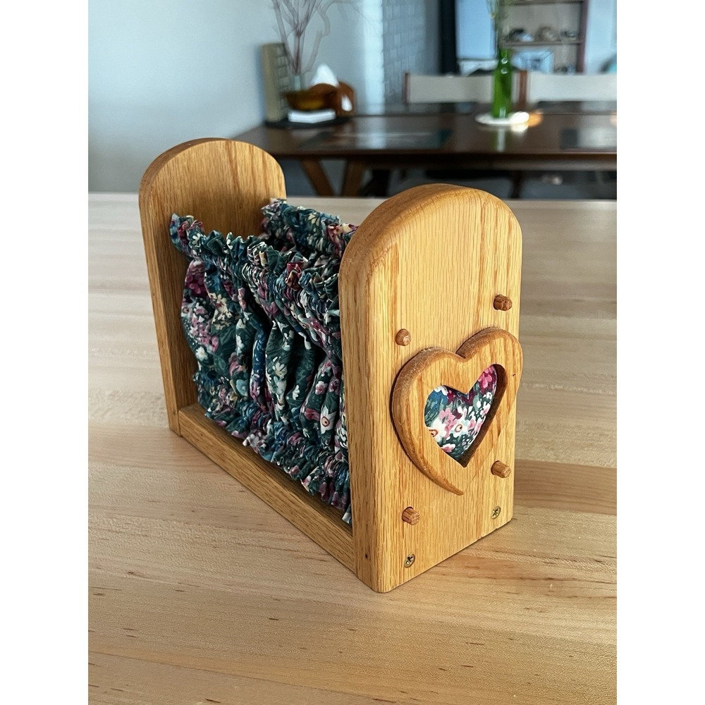Vintage Wooden Napkin Holder, Cottage‎ Core, Floral, Heart